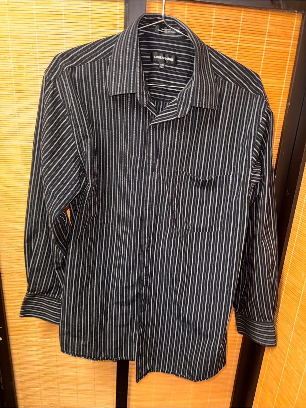 Linea Dome Mens Dress Shirt Large 16.5 Black White Pinstripe Long Sleeve Cotton